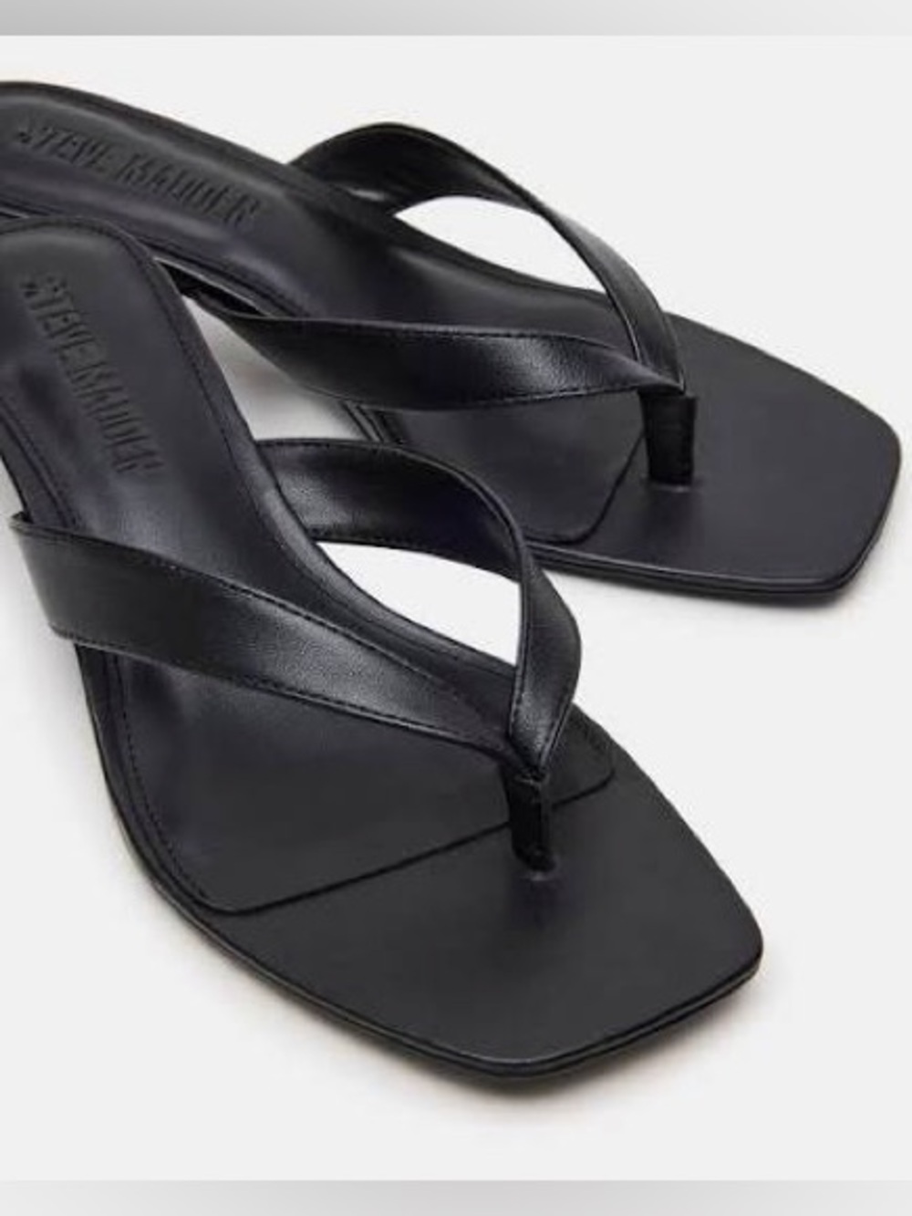Steve Madden Tracie Black Leather Kitten Heel Thong Sandals - Picture 3 of 9